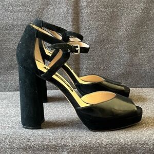 French Connection DITA Black Leather Platform Heels Peeptoe